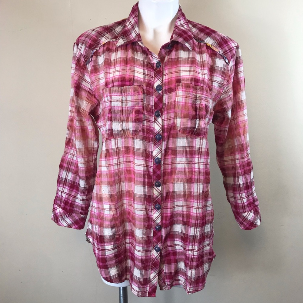 🐲💙Aratta Silent Journey Anthropologie Plaid Floral Print Shirt